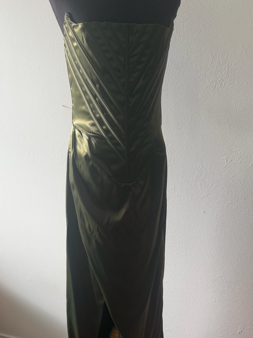 Strapless Olive Green Satin Evening Dress
